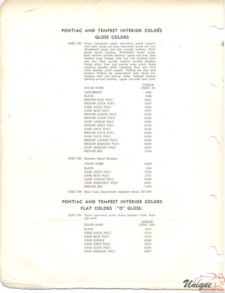 1964 Pontiac Tempest Paint Charts PPG 2